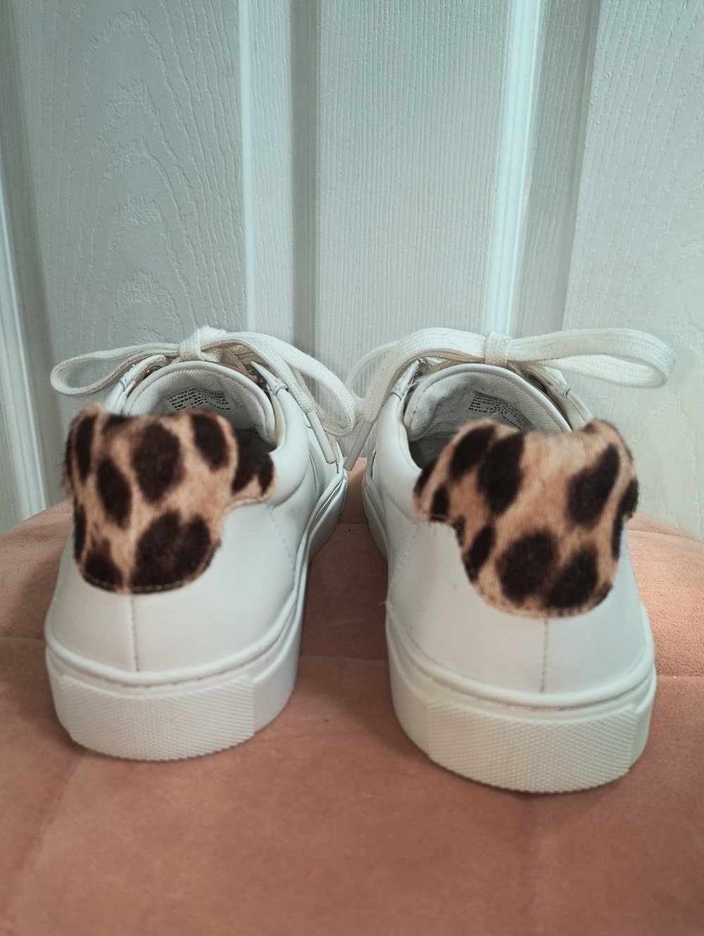 Tory Burch Andrea White Leather Sneaker Leopard Cheetah Print Size 8 - Picture 6 of 8